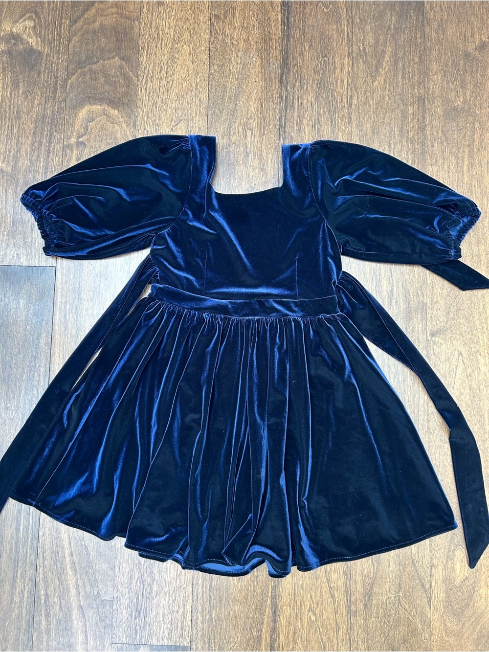 Bardot Deep Navy Velvet Puff-Sleeve Girls Dress